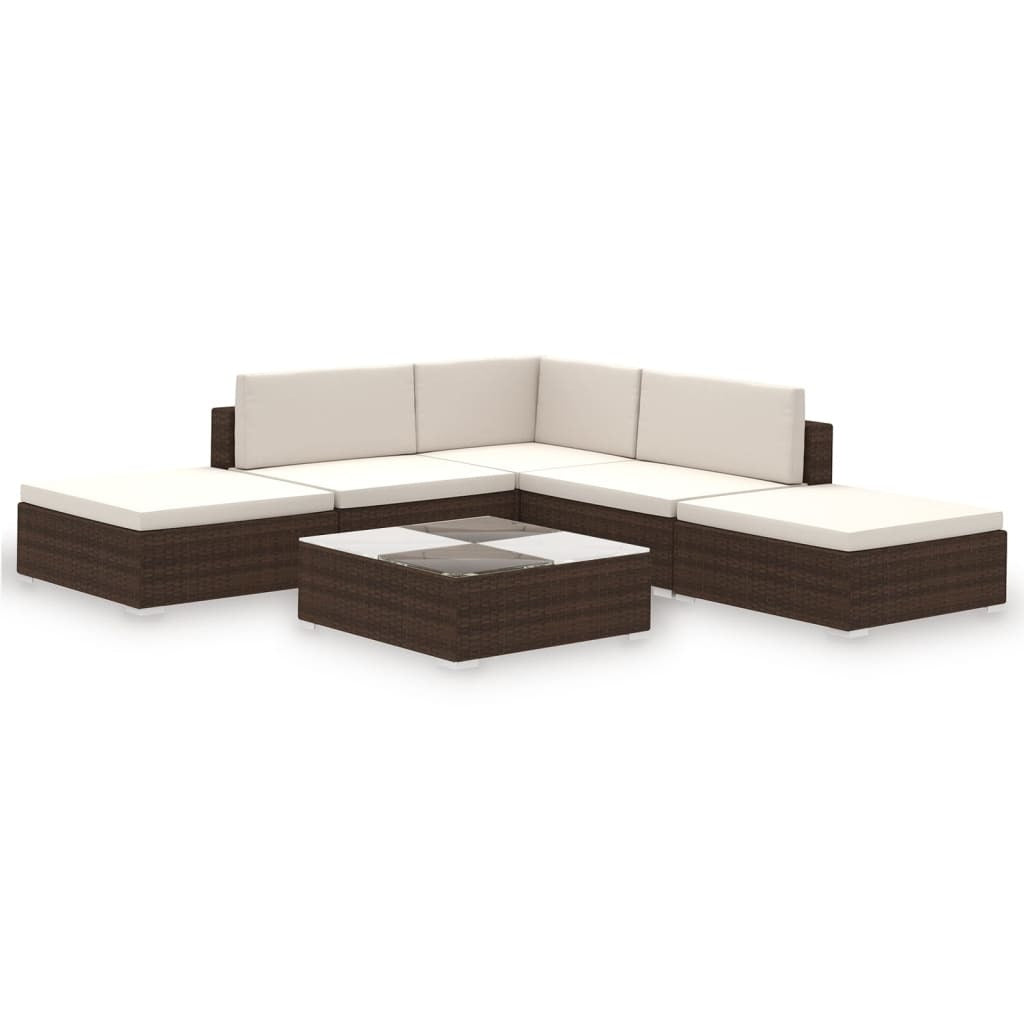 6 Piece Garden Lounge Set with Cushions Poly Rattan Brown