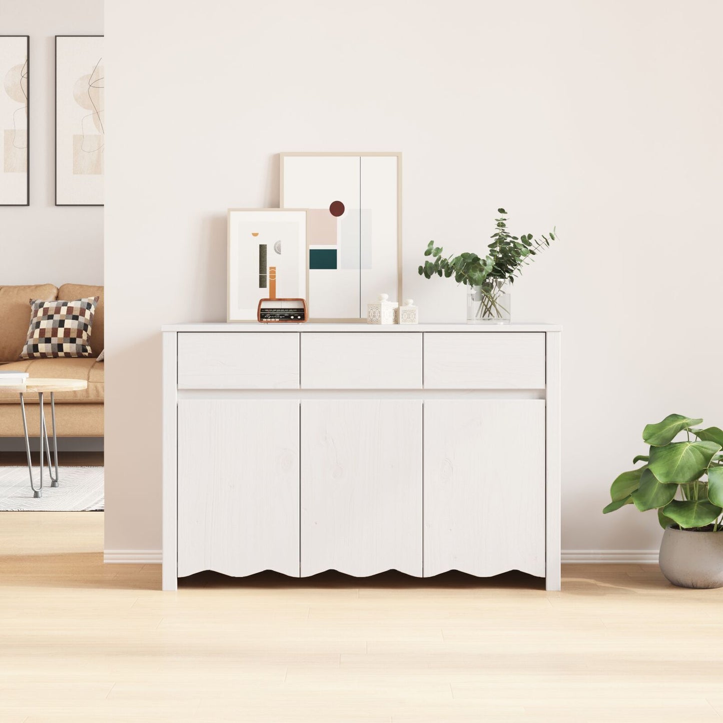 Sideboard Drammen White 114 x 43 x 75.5 cm Solid Pine wood