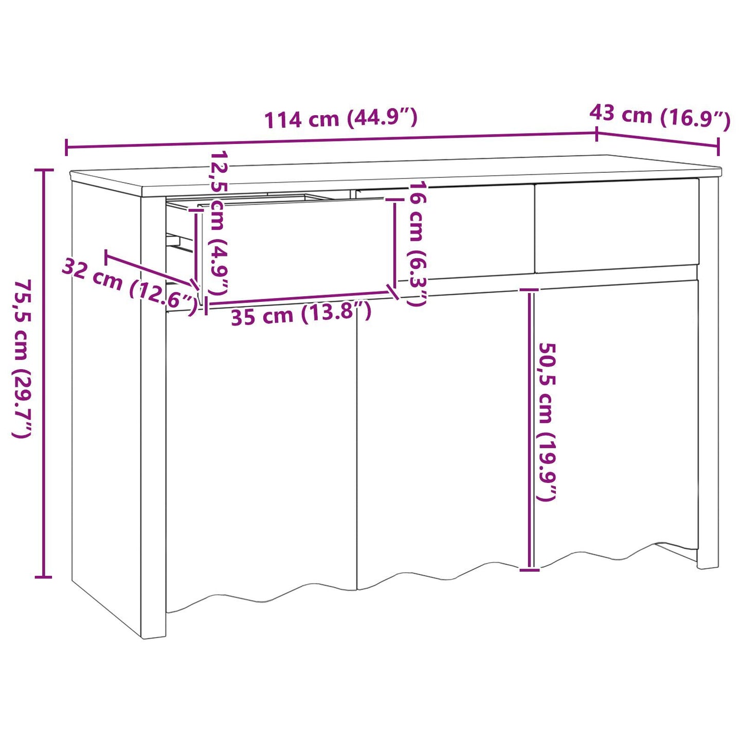 Sideboard Drammen White 114 x 43 x 75.5 cm Solid Pine wood