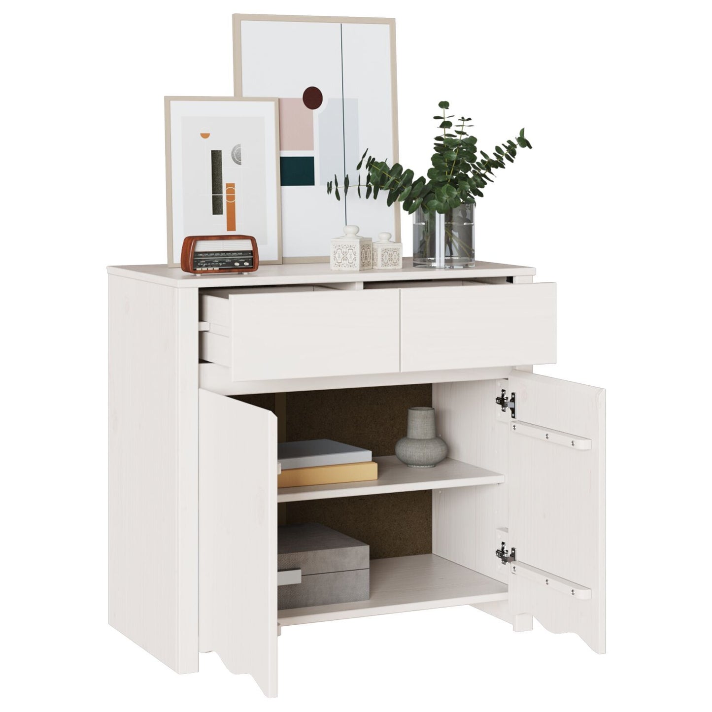 Sideboard Drammen White 79 x 43 x 75.5 cm Solid Pine wood