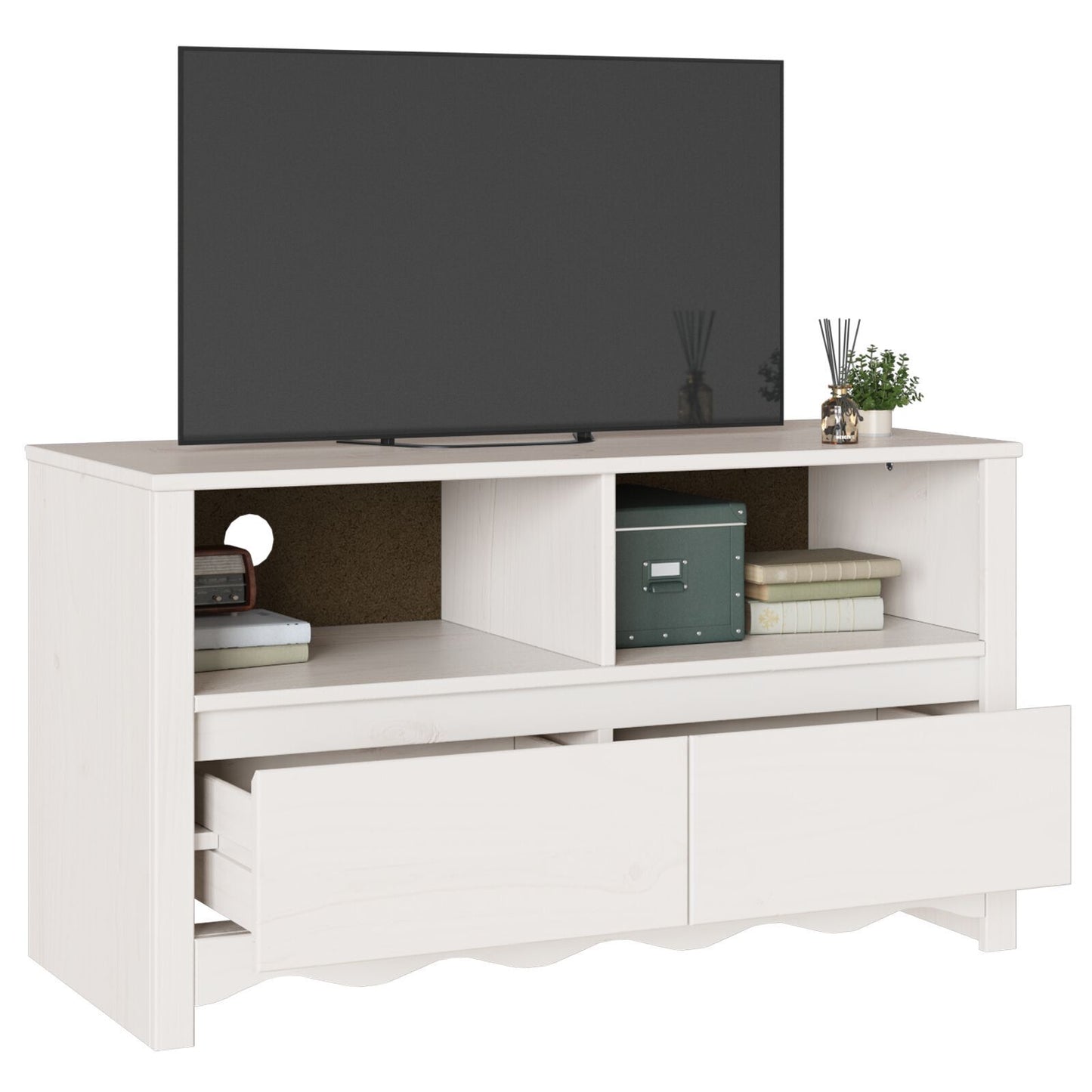 TV Cabinet Drammen White 99 x 43 x 55 cm Solid Pine wood