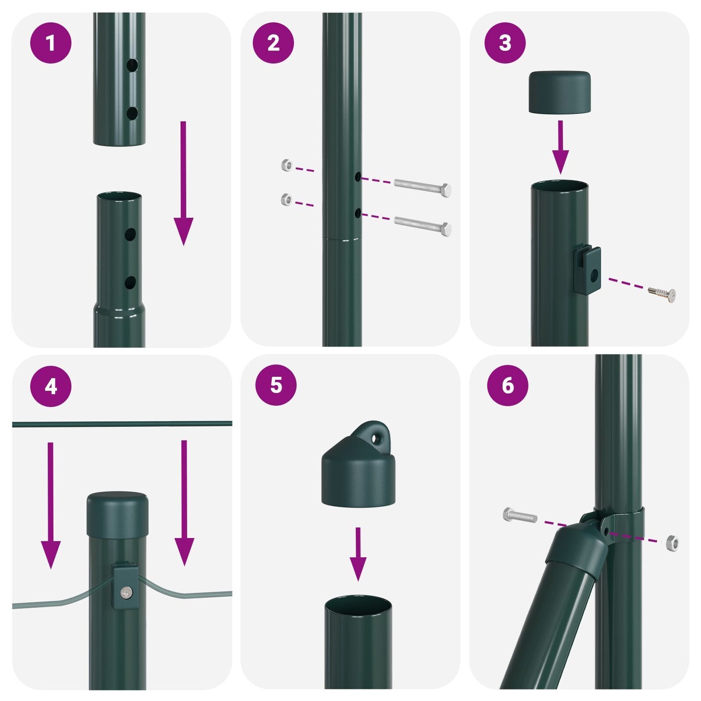 Fence Posts Manual 13 pcs Green 32mm 130 cm Galvanised steel