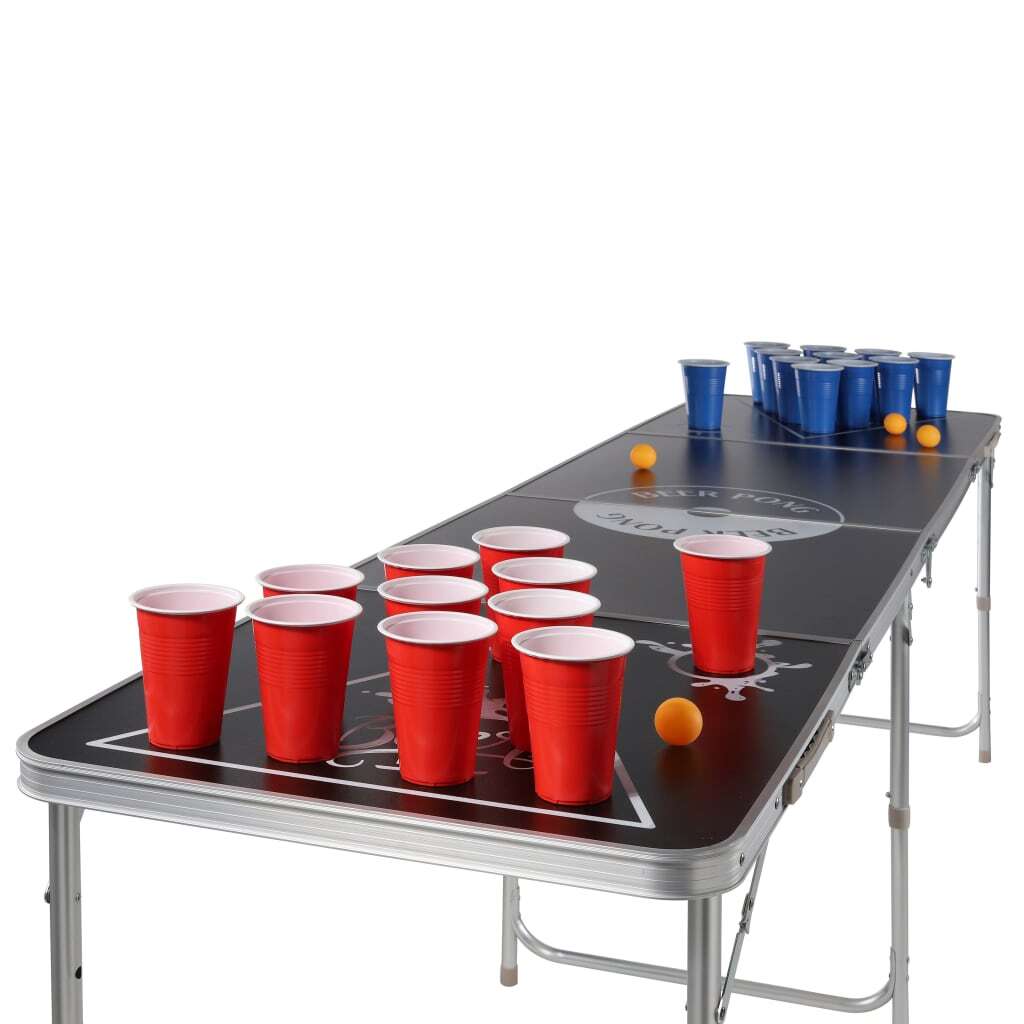 HI Beer Pong Folding Table Height Adjustable Black