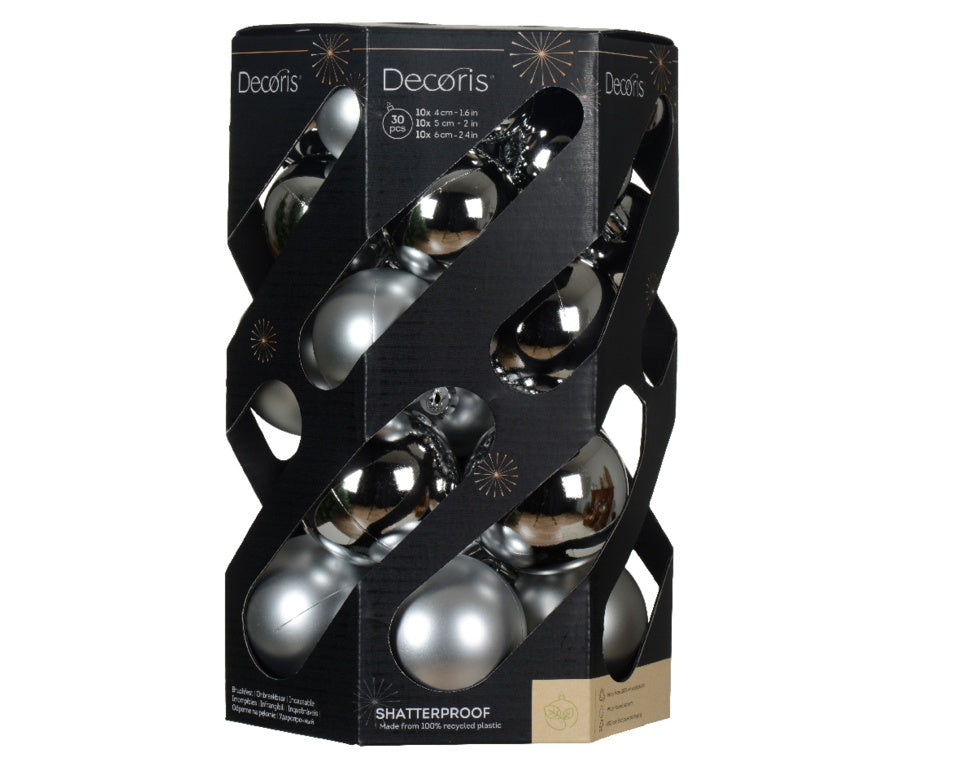 Baubles Polystyrene Silver Pack 30 Assorted Sizes