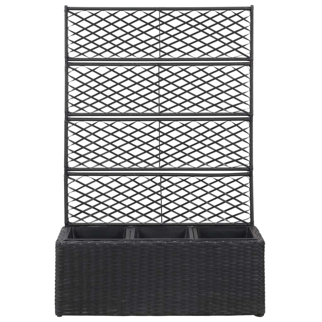 Trellis Raised Bed with 3 Pots 83x30x130 cm Poly Rattan Black