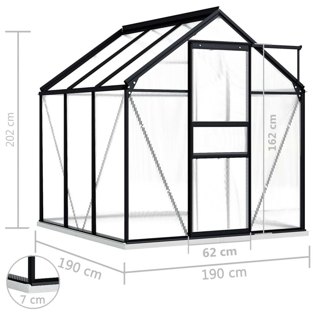 Greenhouse with Base Frame Anthracite Aluminium 3.61 m