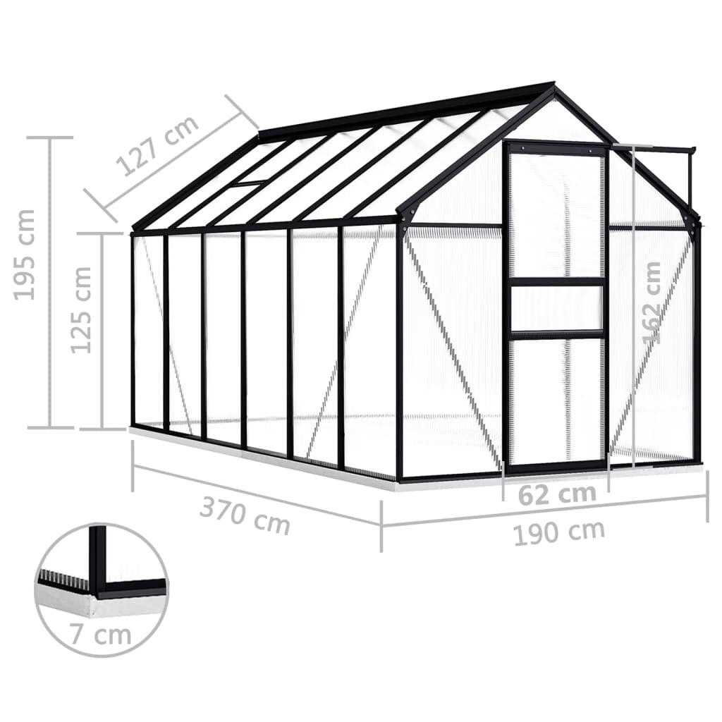 Greenhouse with Base Frame Anthracite Aluminium 7.03 m