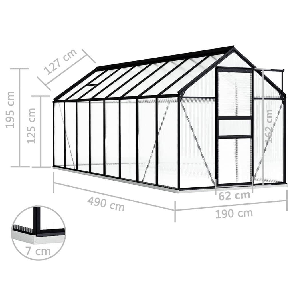 Greenhouse with Base Frame Anthracite Aluminium 9.31 m