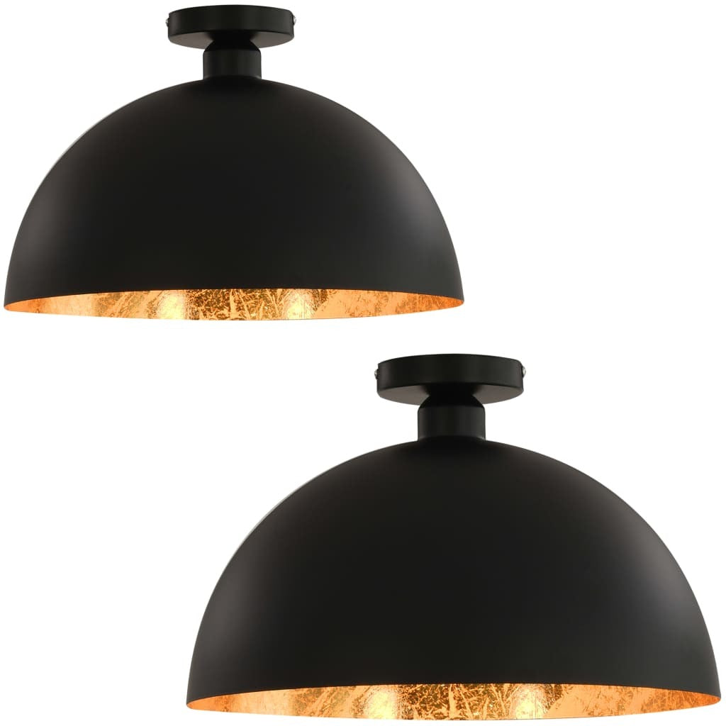 Ceiling Lamps 2 pcs Black and Gold Semi-spherical E27