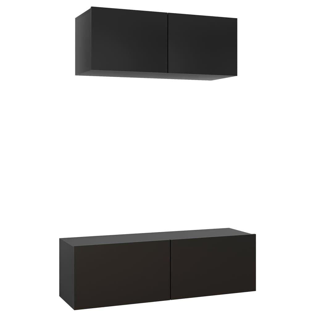  2 Piece TV Cabinet Set Black Engineered Wood