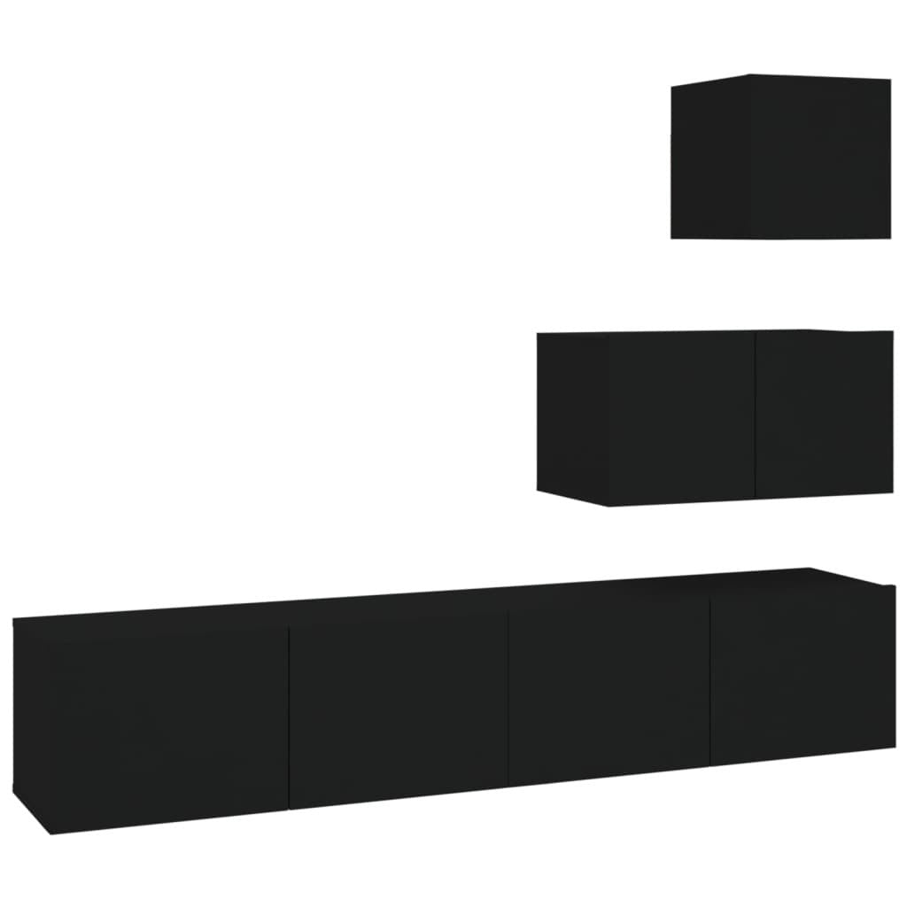 4 Piece TV Cabinet Set Black Engineered Wood
