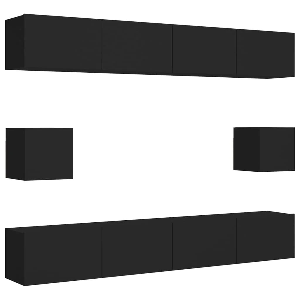  6 Piece TV Cabinet Set Black Engineered Wood