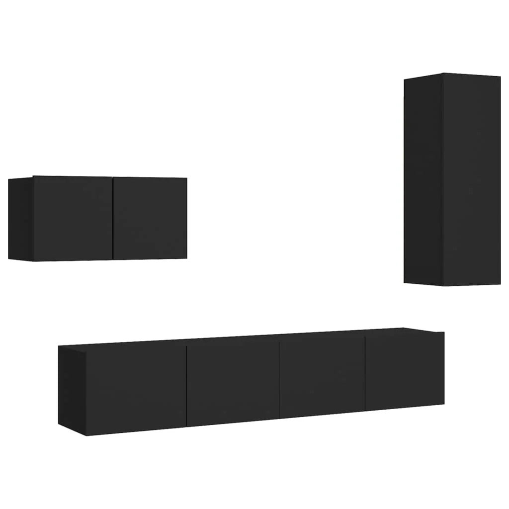  4 Piece TV Cabinet Set Black Engineered Wood