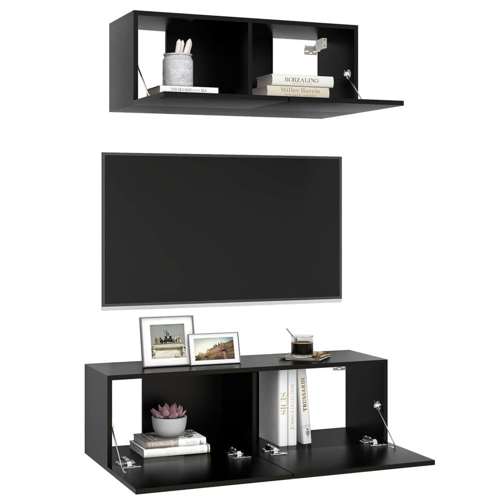  2 Piece TV Cabinet Set Black Engineered Wood