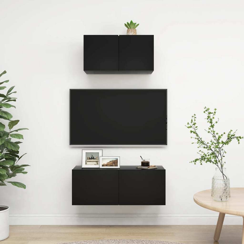  2 Piece TV Cabinet Set Black Engineered Wood