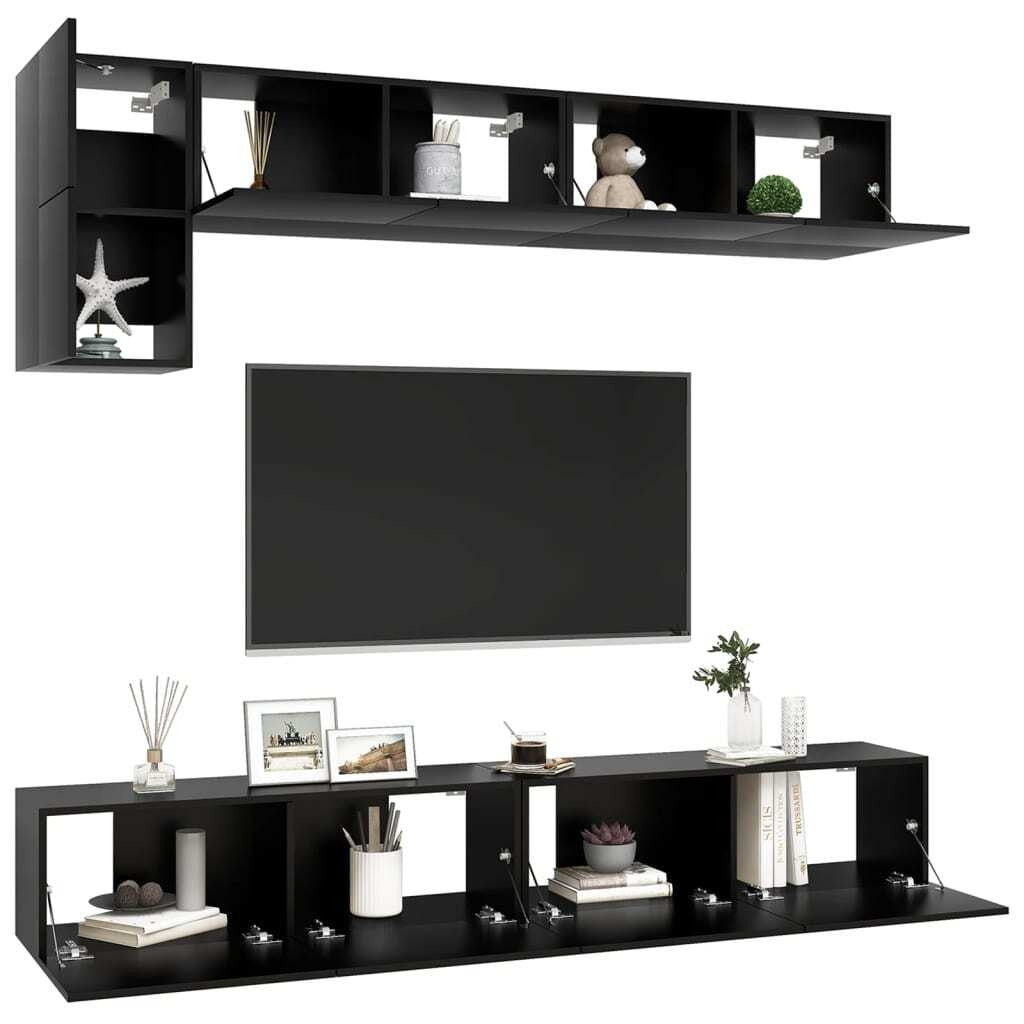  5 Piece TV Cabinet Set Black Engineered Wood