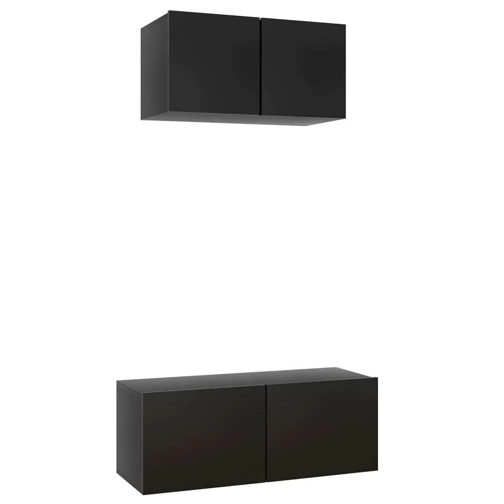  2 Piece TV Cabinet Set Black Engineered Wood