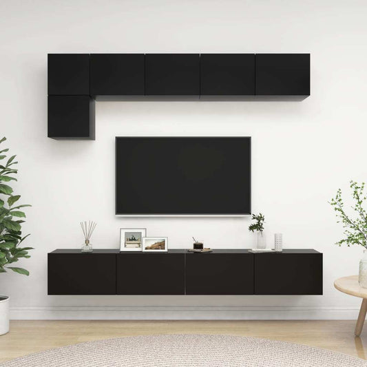 5 Piece TV Cabinet Set Black Engineered Wood