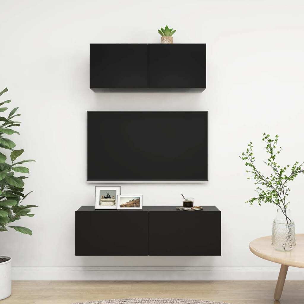  2 Piece TV Cabinet Set Black Engineered Wood