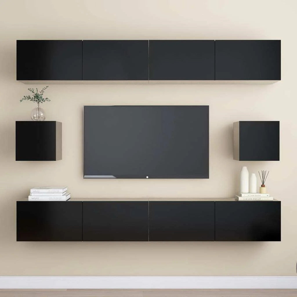  6 Piece TV Cabinet Set Black Engineered Wood