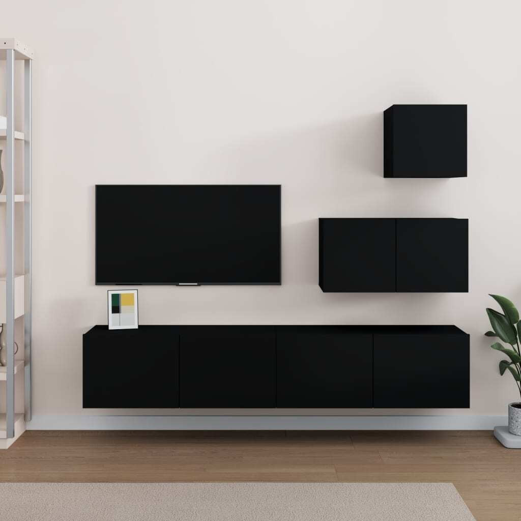 4 Piece TV Cabinet Set Black Engineered Wood