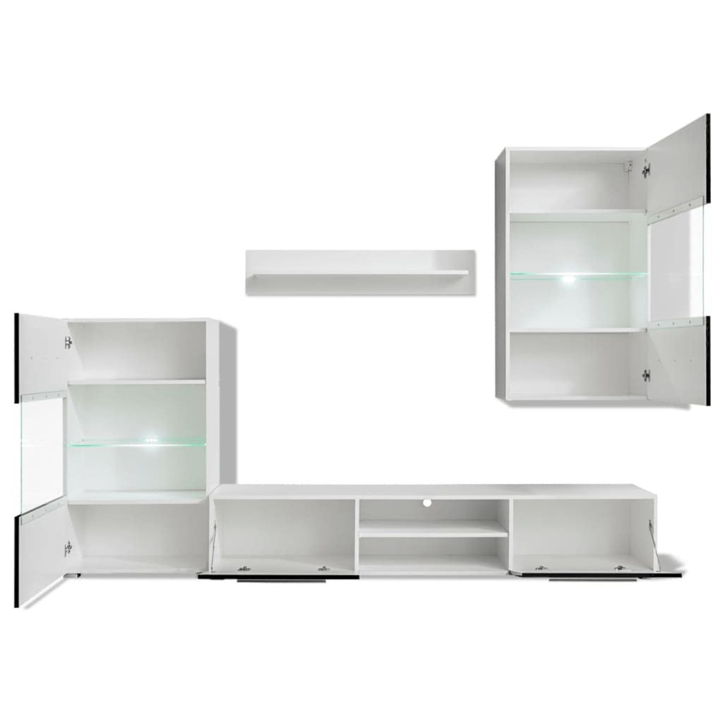 4 pcs Black High Gloss Wall Display Cabinet TV Unit with LED Lighting