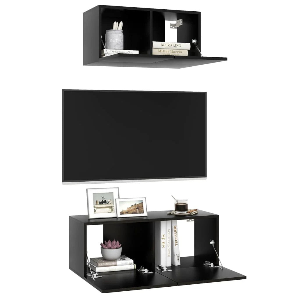  2 Piece TV Cabinet Set Black Engineered Wood