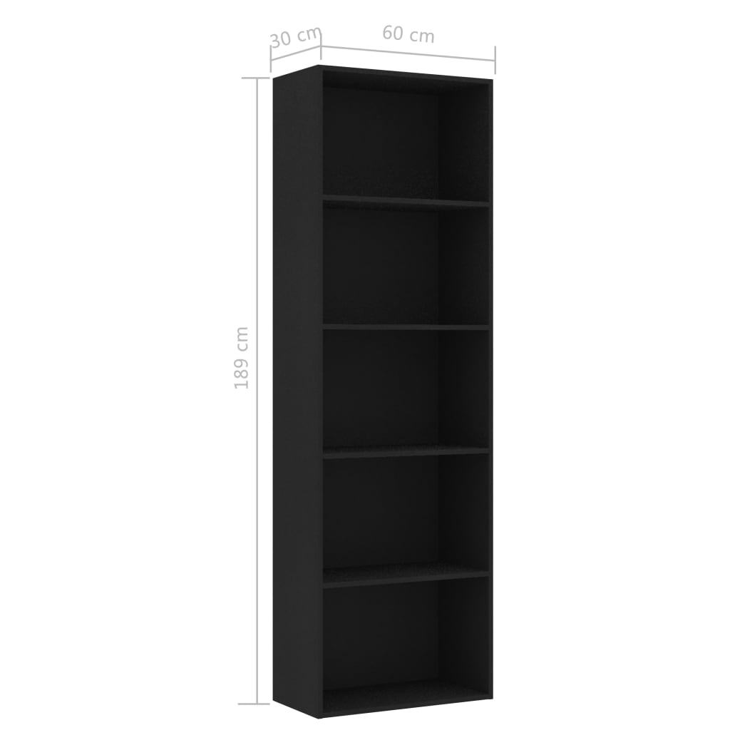 5-Tier Book Cabinet Black 60x30x189 cm Engineered Wood