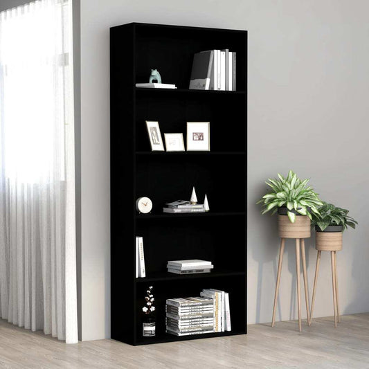 5-Tier Book Cabinet Black 80x30x189 cm Engineered Wood