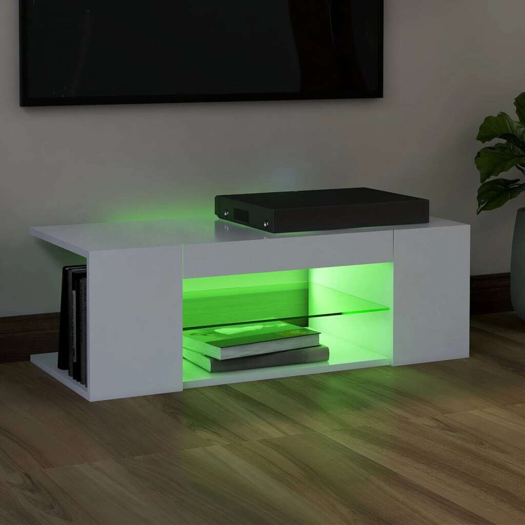 TV Cabinet with LED Lights White 90x39x30 cm