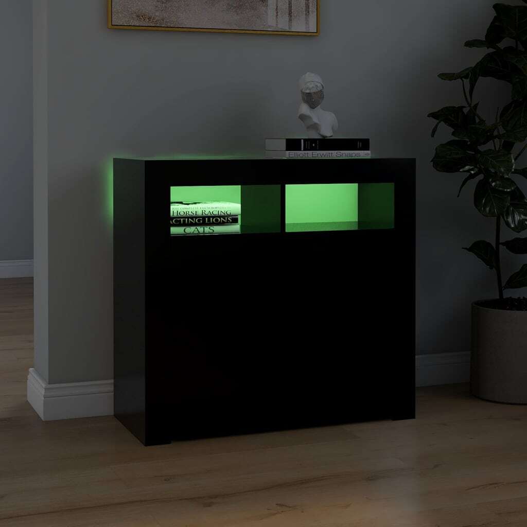 Sideboard with LED Lights Black 80x35x75 cm
