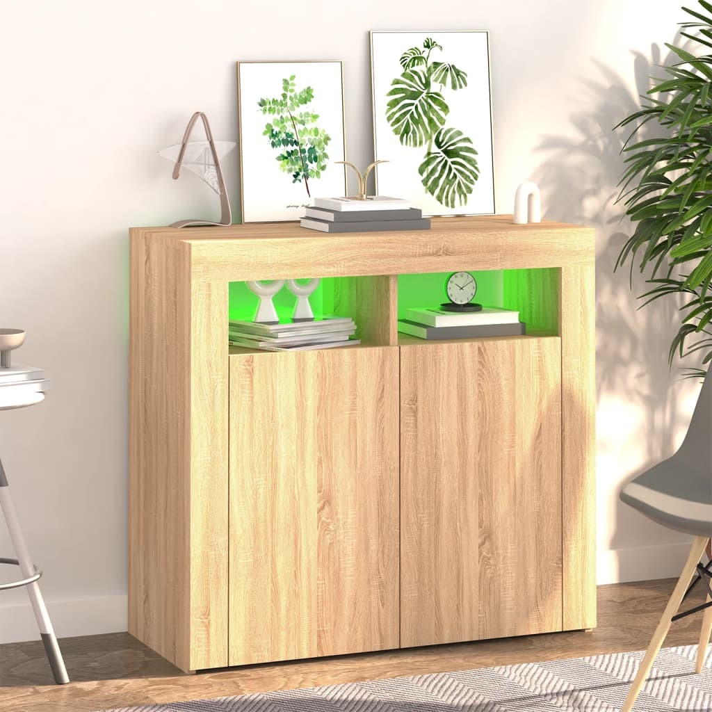 Sideboard with LED Lights Sonoma Oak 80x35x75 cm