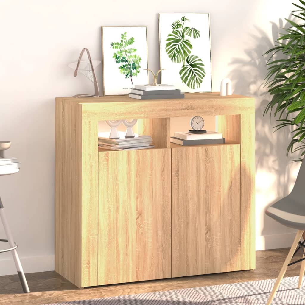 Sideboard with LED Lights Sonoma Oak 80x35x75 cm