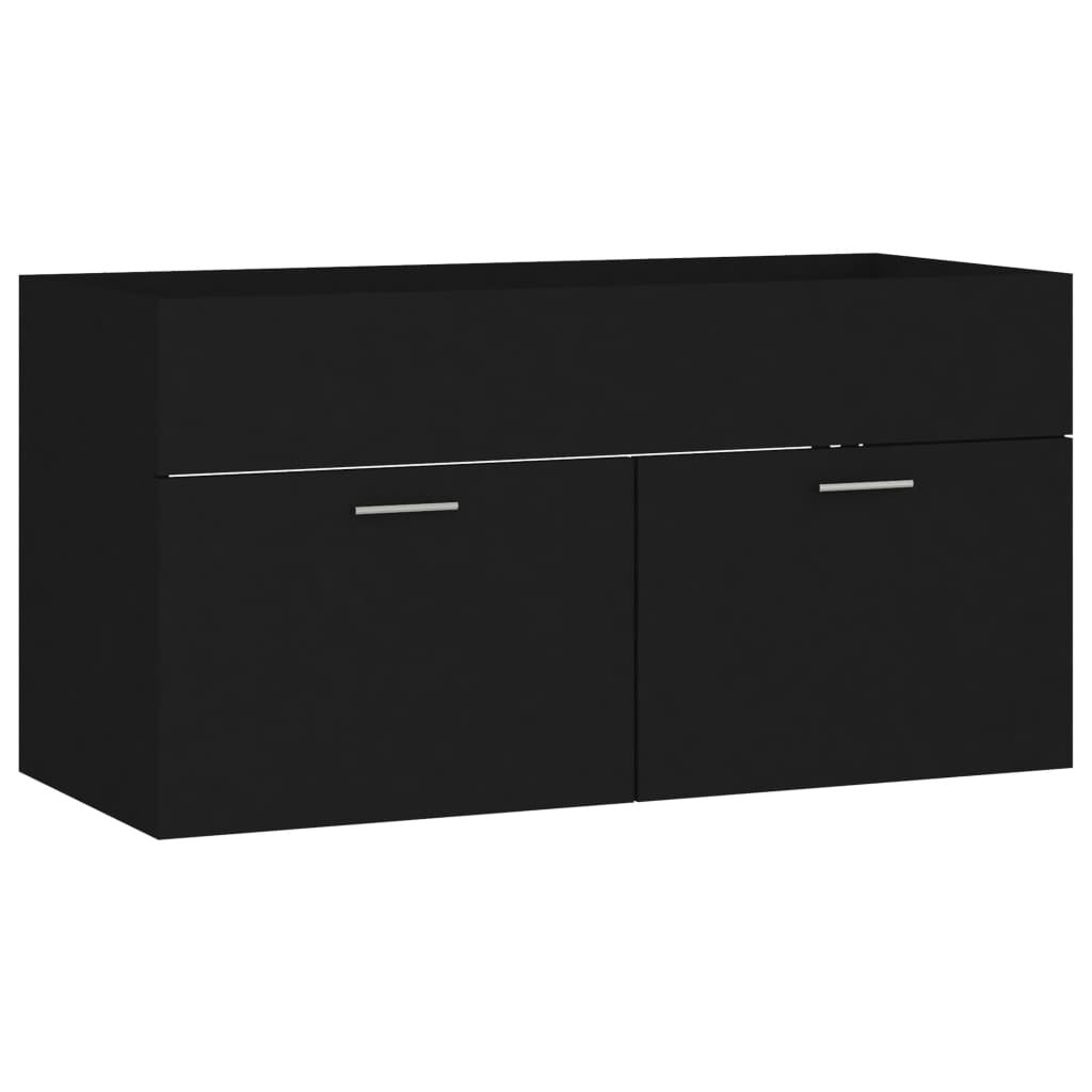 2 Piece Bathroom Furniture Set Black Engineered Wood