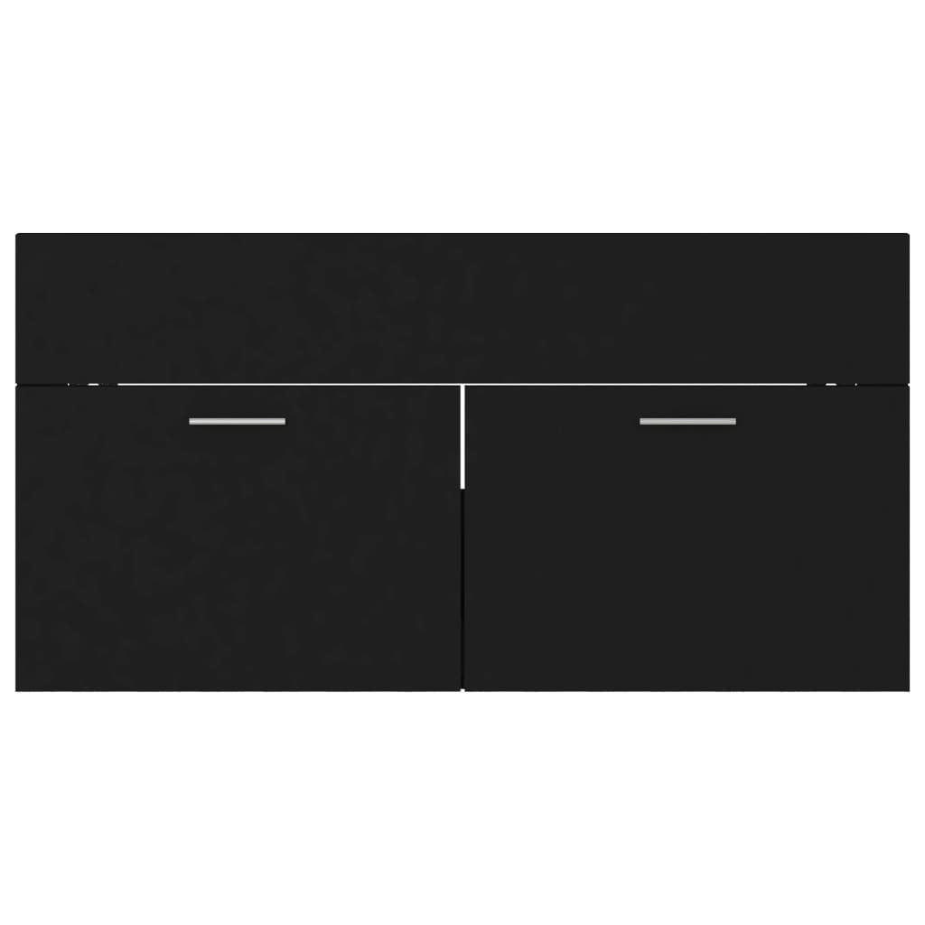 2 Piece Bathroom Furniture Set Black Engineered Wood