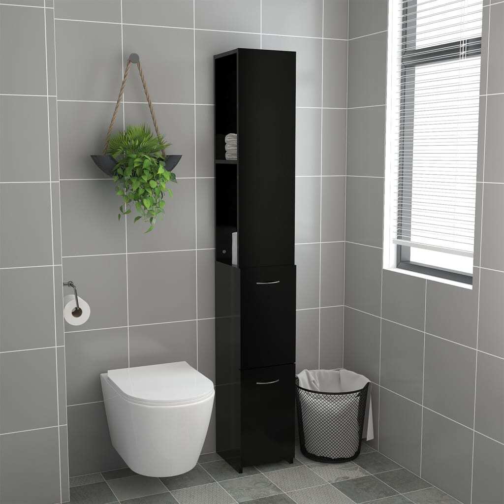 Bathroom Cabinet Black 25x26.5x170 cm Engineered Wood