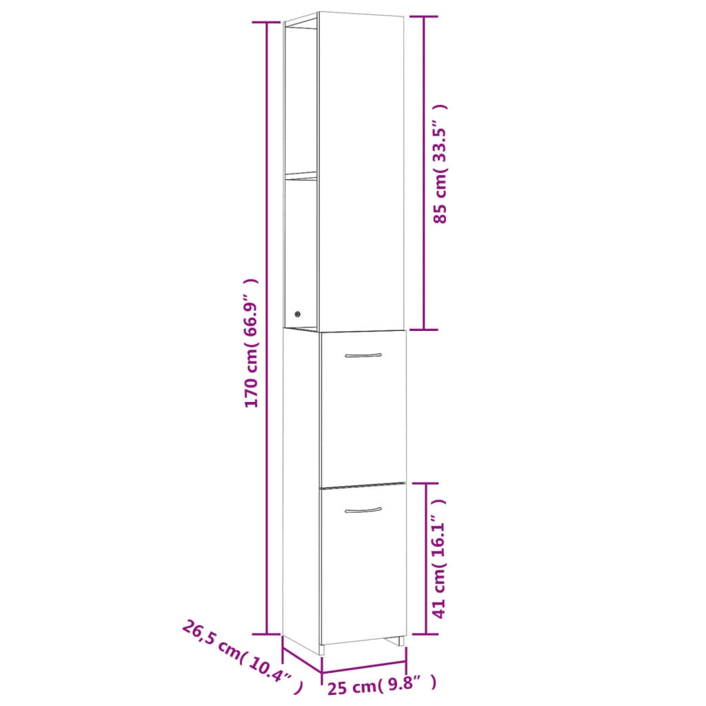 Bathroom Cabinet Black 25x26.5x170 cm Engineered Wood