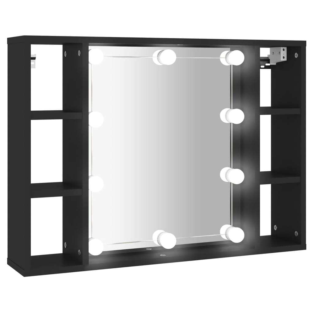Mirror Cabinet with LED Black 76x15x55 cm