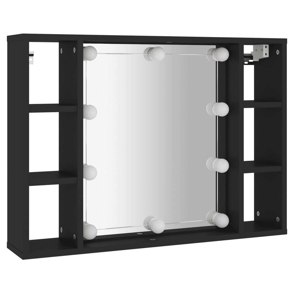 Mirror Cabinet with LED Black 76x15x55 cm