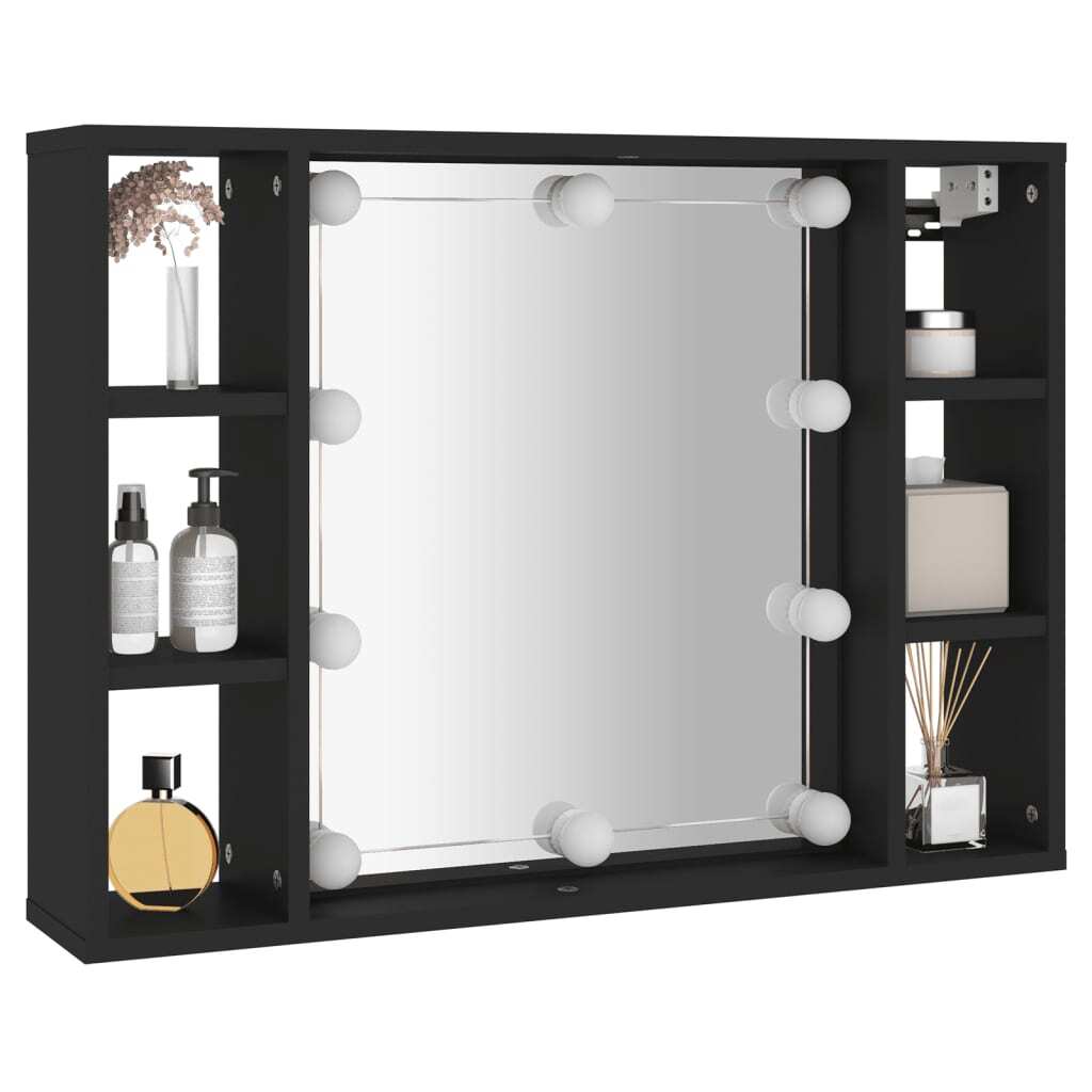 Mirror Cabinet with LED Black 76x15x55 cm