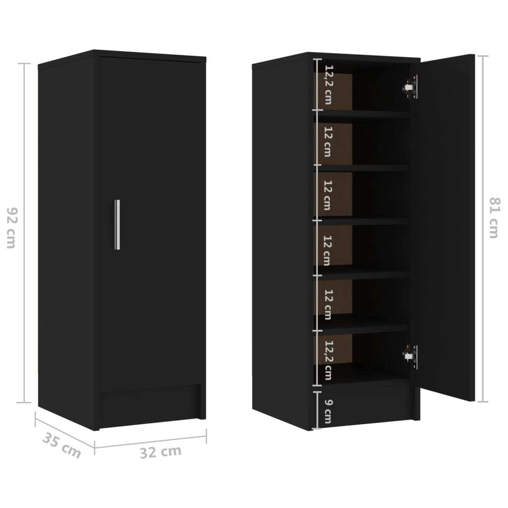 Shoe Cabinet Black 32x35x92 cm Engineered Wood
