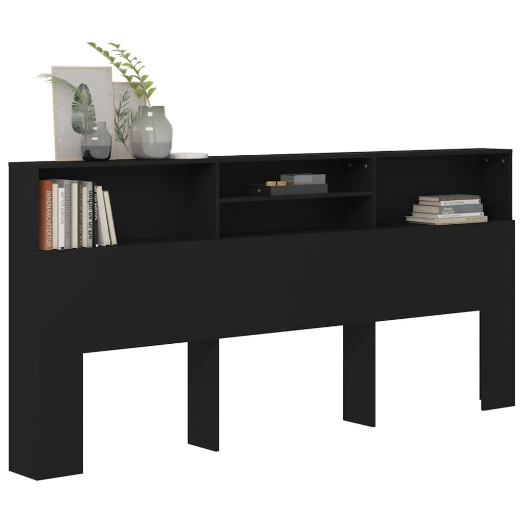 Headboard Cabinet Black 220x19x103.5 cm