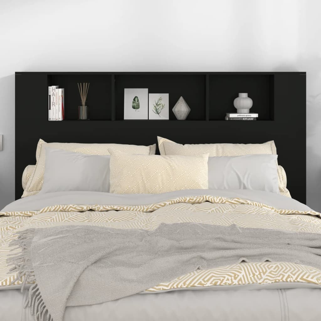 Headboard Cabinet Black 160x18.5x104.5 cm