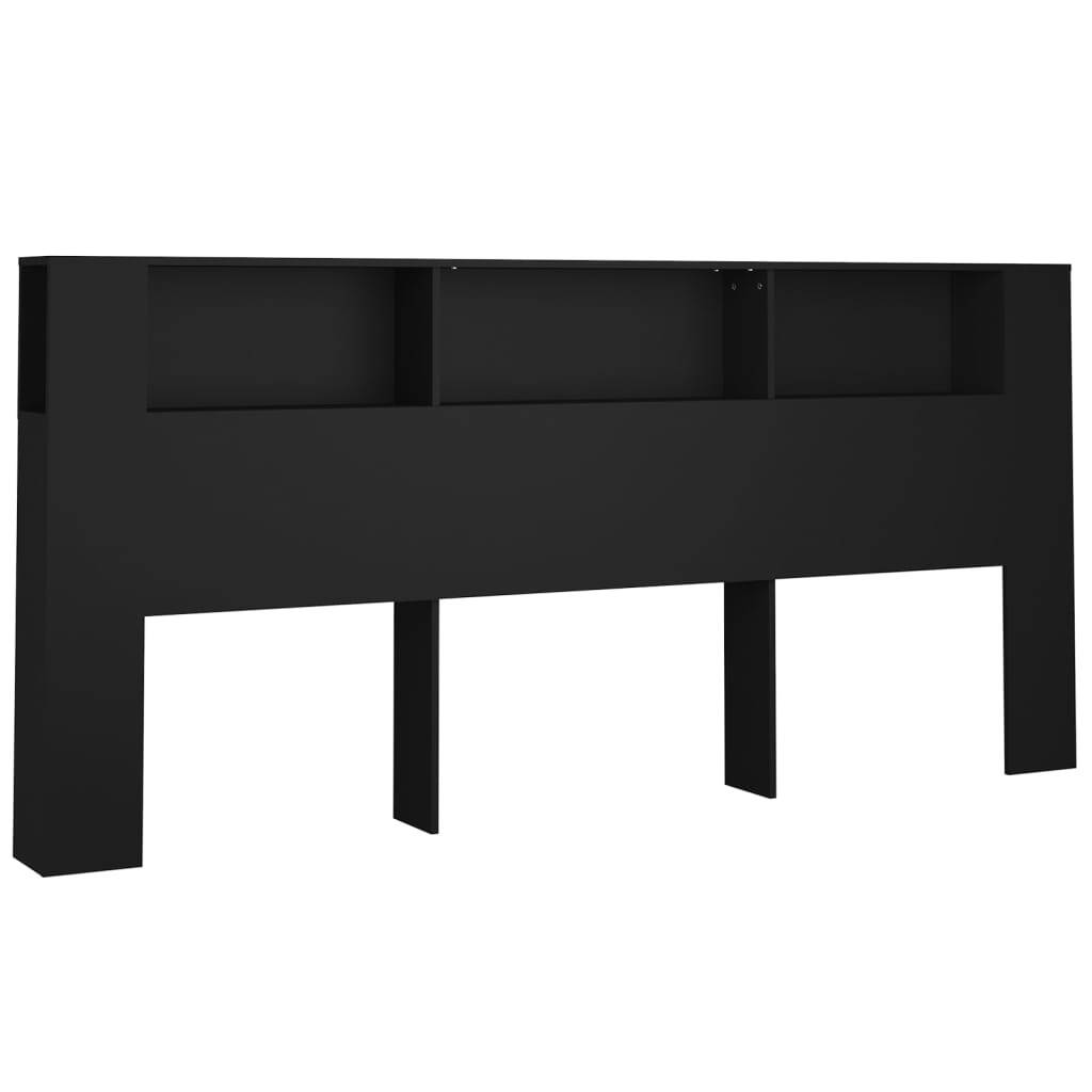 Headboard Cabinet Black 220x18.5x104.5 cm