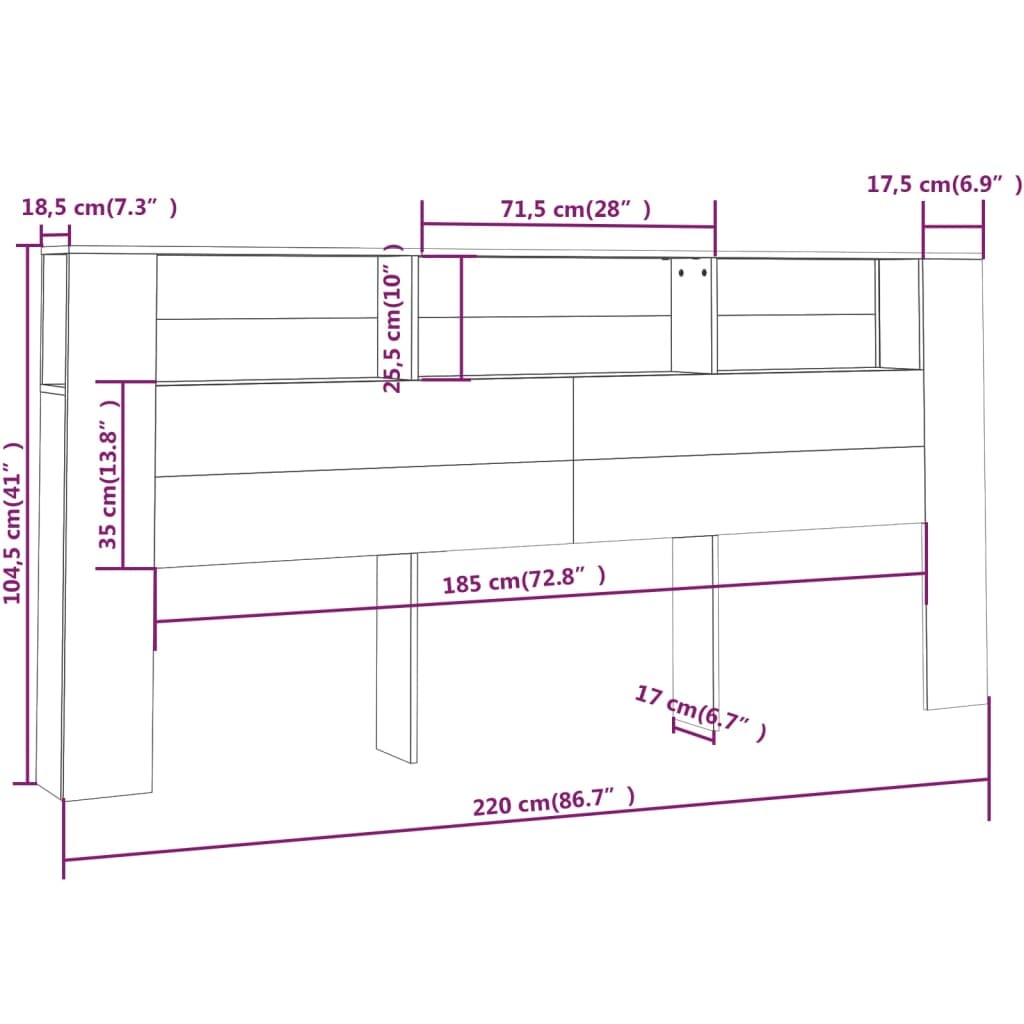 Headboard Cabinet Black 220x18.5x104.5 cm