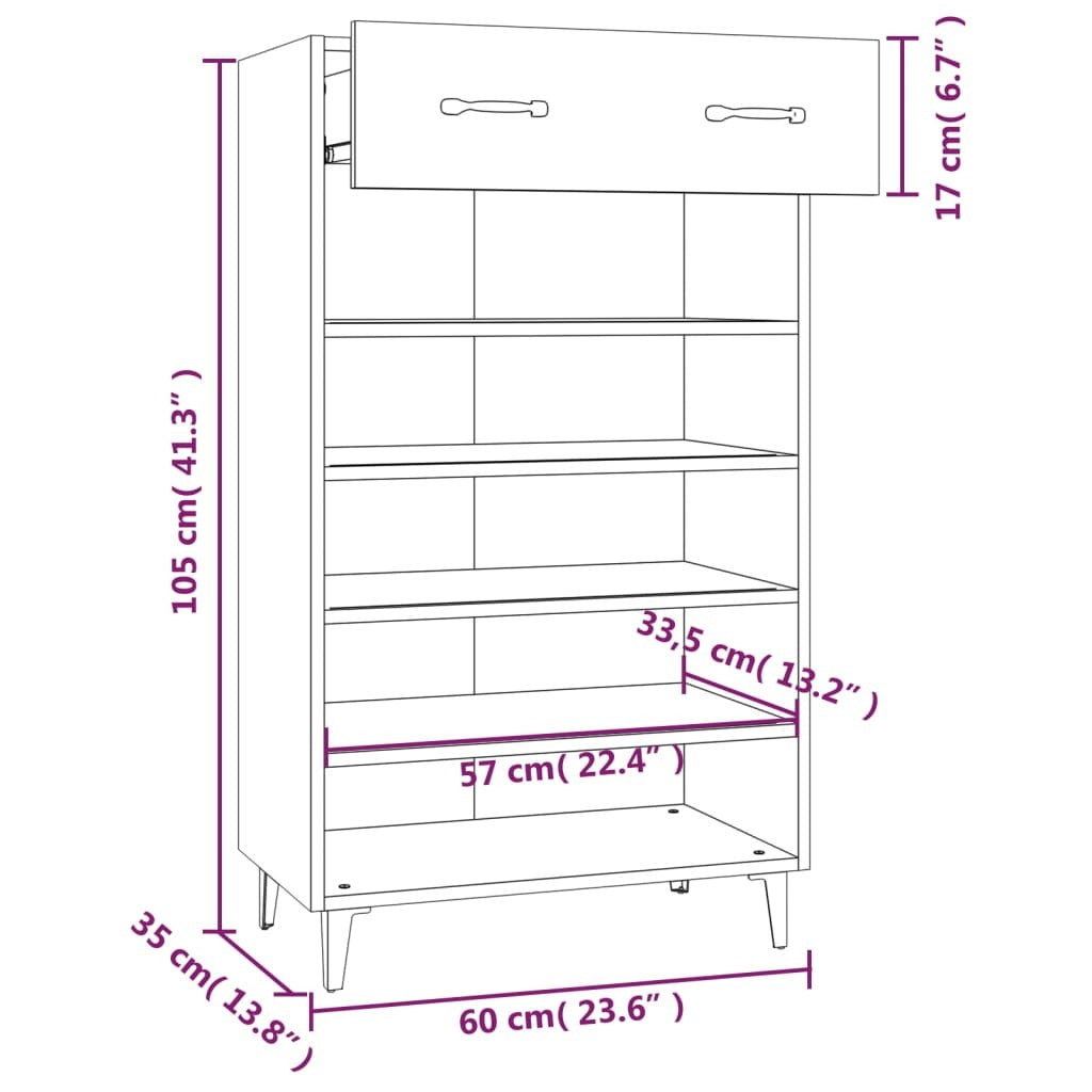 Shoe Cabinet Concrete Grey 60x35x105 cm Engineered Wood