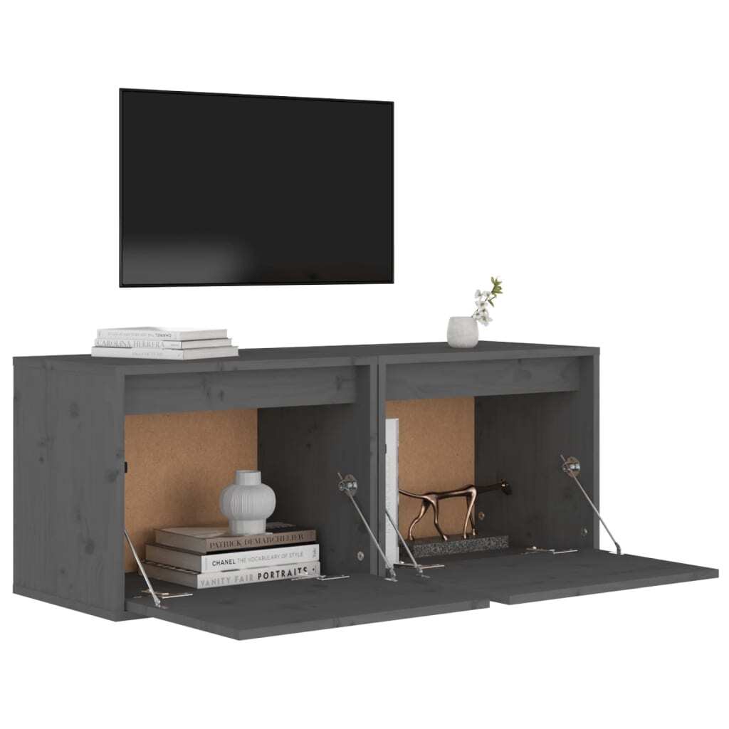 Wall Cabinets 2 pcs Grey 45x30x35 cm Solid Pinewood