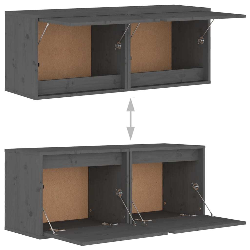 Wall Cabinets 2 pcs Grey 45x30x35 cm Solid Pinewood