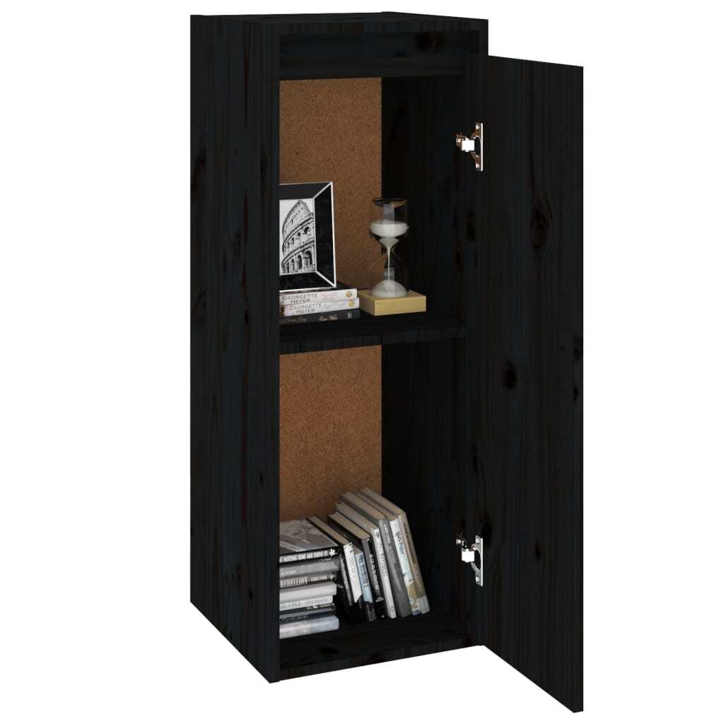 Wall Cabinets 2 pcs Black 30x30x80 cm Solid Wood Pine