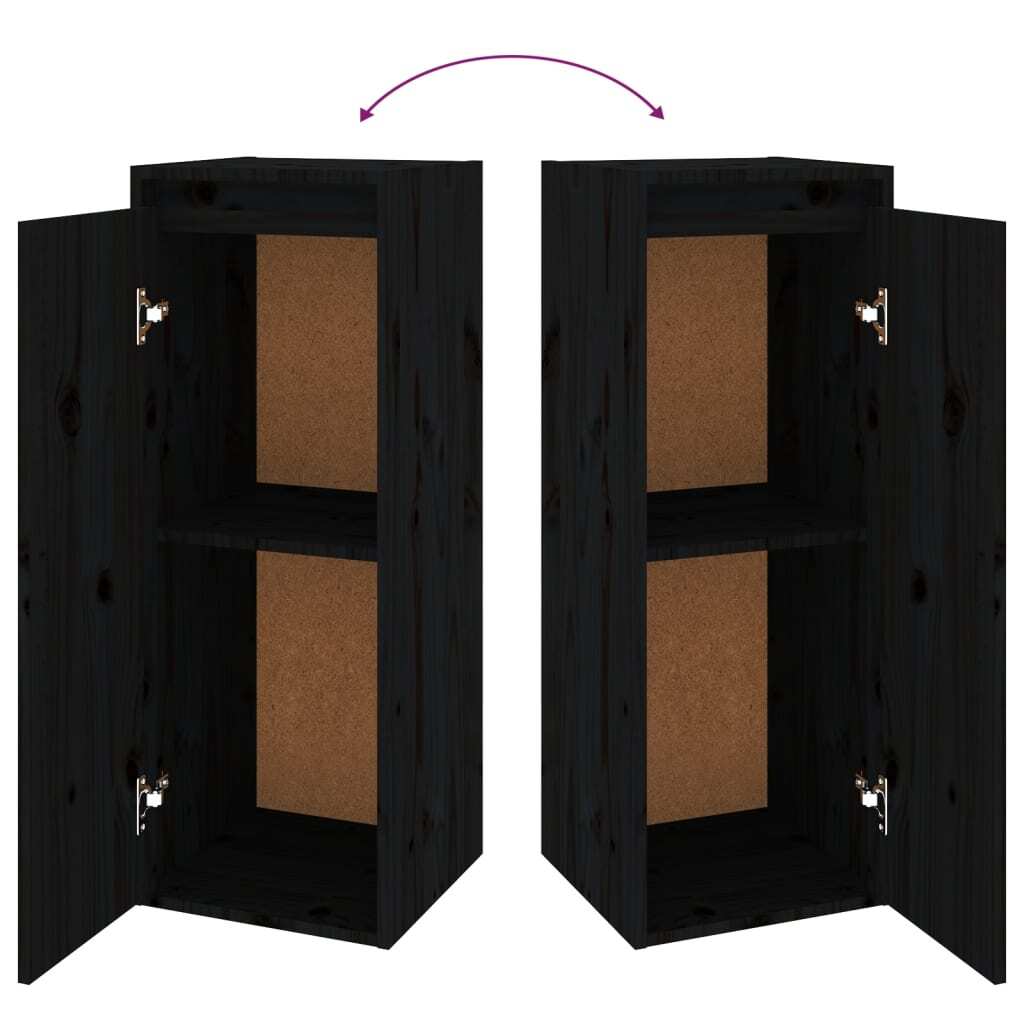 Wall Cabinets 2 pcs Black 30x30x80 cm Solid Wood Pine